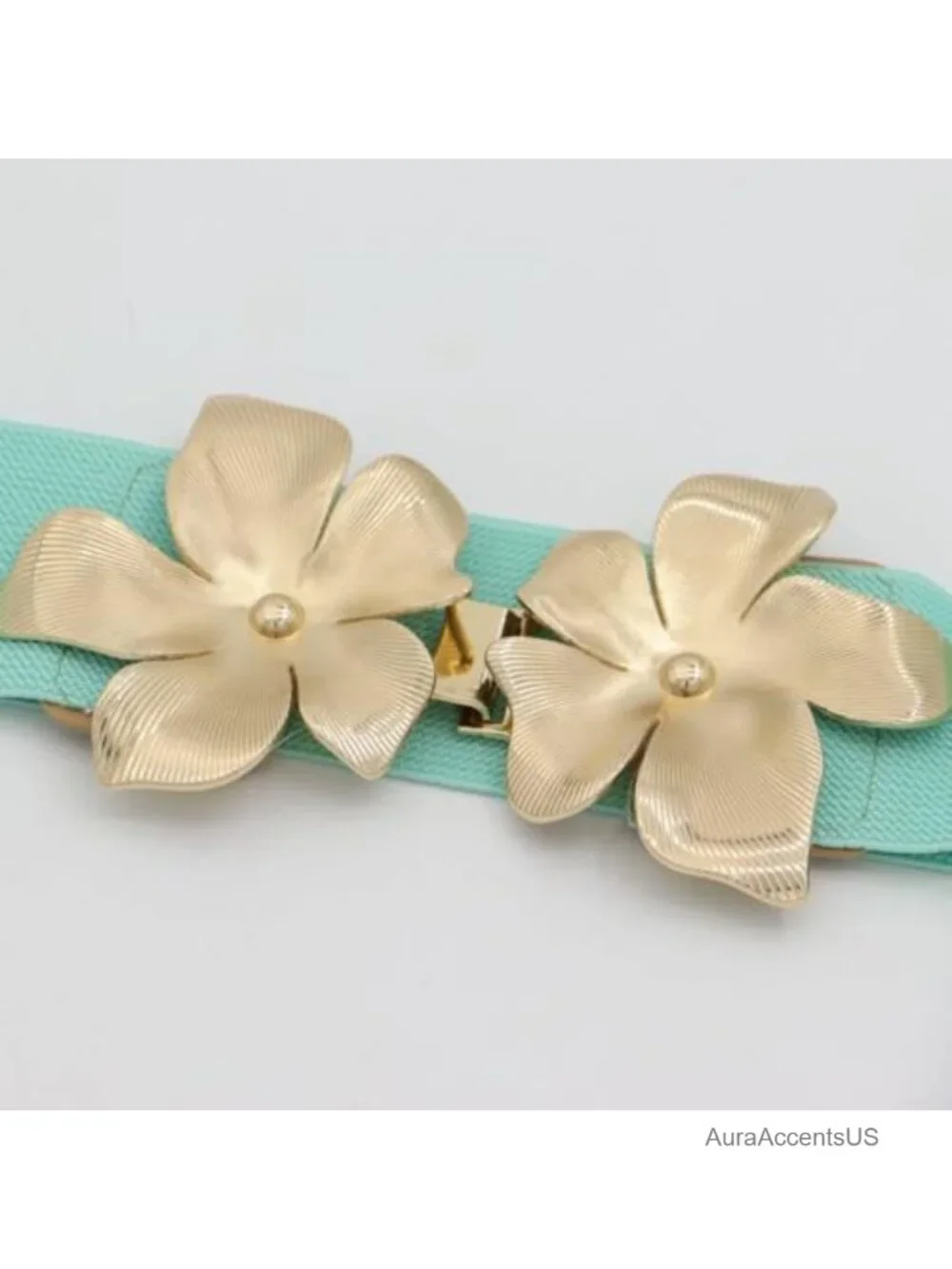 Stretch Elastic Waist Belt with Flower Buckle for Dresses